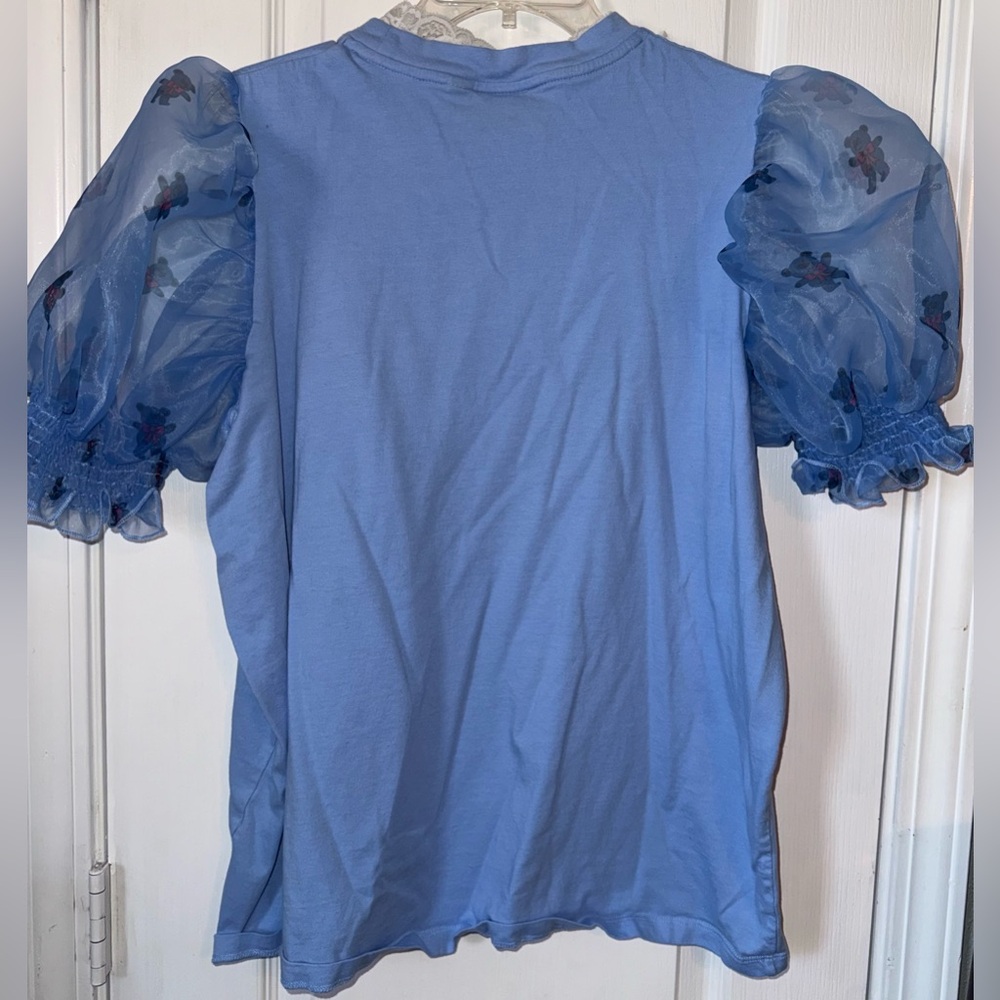 Lazy Oaf Blue Teddy Bear Puff Sleeve Top Size M View 3